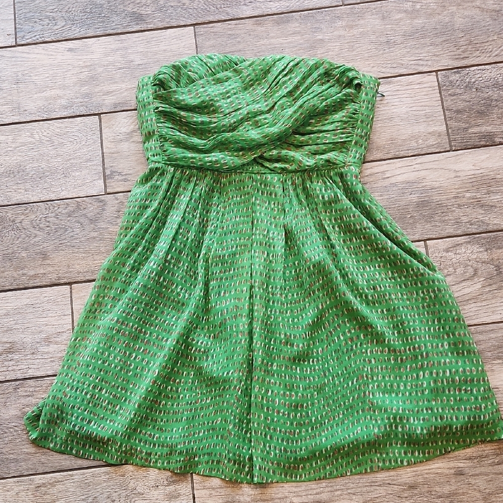Broadway & Broome Green Geometric Print Strapless Mini Dress - Size 12 - Picture 3 of 9